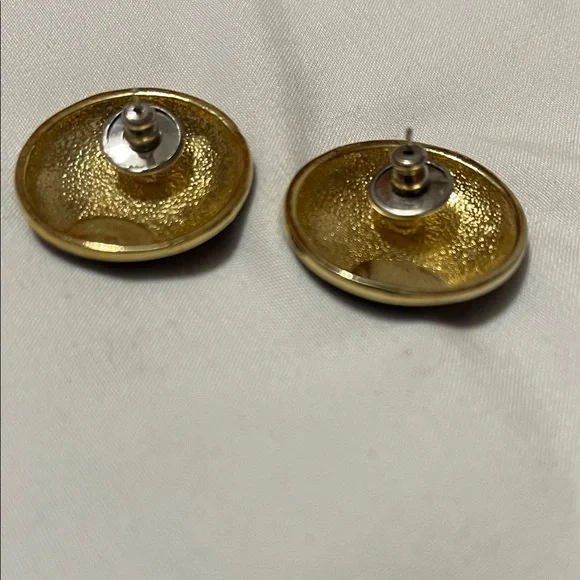 Round Purple Stud Earrings with Gold and Black Rim - Picture 7 of 8